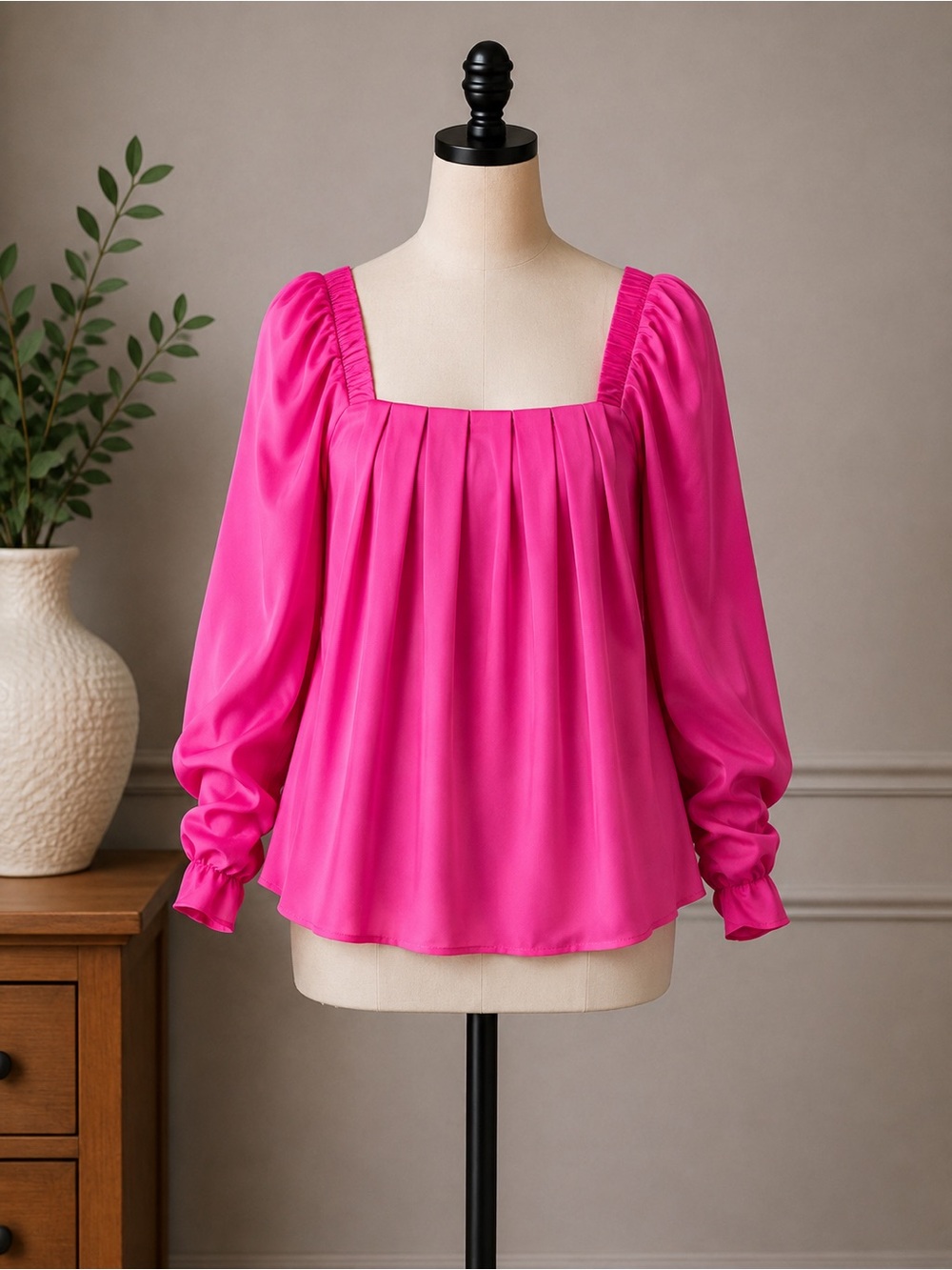 Crosby Fuchsia Puff-Sleeve Square Neck Top